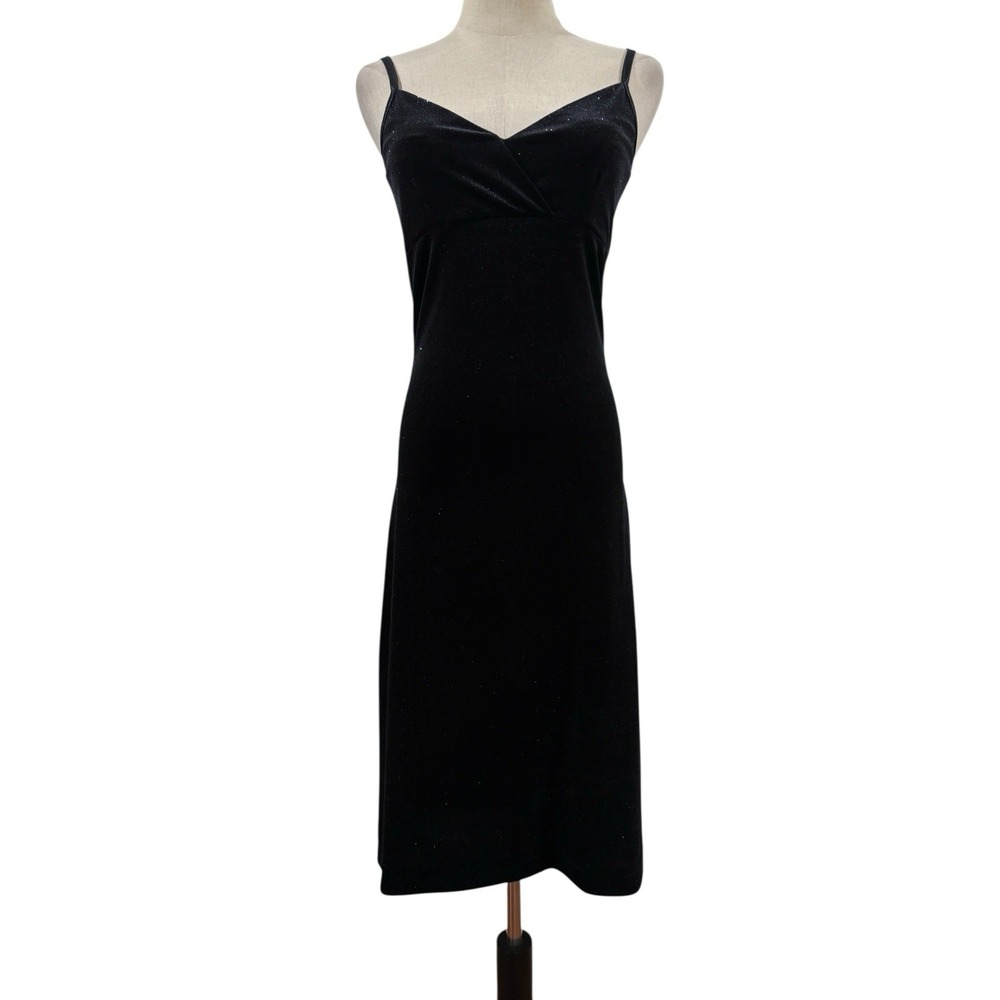 Vtg 90s Currants Black Velvet Sparkle Slip Dress Sz S Whimsigoth Holiday Party